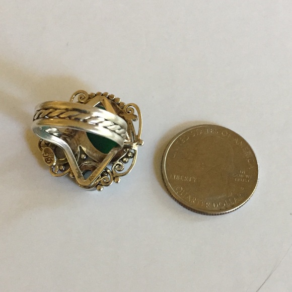 Stamped 925 aventurine, topaz & diamond quartz stmt ring - Picture 6 of 7